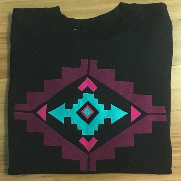 Sweaters - Suede Tribal Aztec Appliqué Sweatshirt